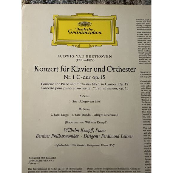 DGG 138 774 WILHELM KEMPFF / BEETHOVEN Piano Concerto No. 1 Leitner Berlin - Picture 4 of 6